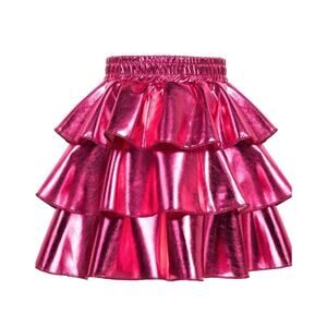 GRACE KARIN Girls Metallic Party Skirt Girls Fashion 3 Layer Ruffle Skirt Sz 14